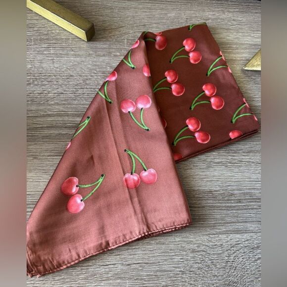 Cherry Print Brown Scarf A1354 - Picture 4 of 4